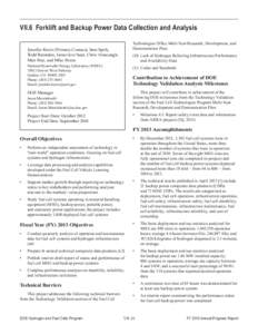 VII.6 Forklift and Backup Power Data Collection and Analysis Technologies Office Multi-Year Research, Development, and Demonstration Plan: Jennifer Kurtz (Primary Contact), Sam Sprik, Todd Ramsden, Genevieve Saur, Chris