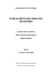 PARLIAMENT OF VICTORIA  PARLIAMENTARY DEBATES (HANSARD)  LEGISLATIVE COUNCIL