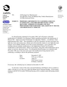 Mailout: [removed]Proposed Amendments to California Exhaust, Evaporative, and Onboard Refueling Vapor Recovery Emission Standards and Test Procedures For Passenger Cars, Light Duty Trucks and Medium Duty Vehicles
