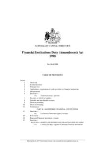 AUSTRALIAN CAPITAL TERRITORY  Financial Institutions Duty (Amendment) Act 1998 No. 34 of 1998