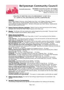 Bellyeoman Community Council Serving NE Dunfermline Secretary: Community Councillor John Dudgeon 16 Beldorney Place, Dunfermline, Fife, KY12 0XN Email: [removed]