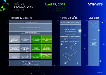 April 15, [removed]:00 – 13:00 GMT 10:00 – 14:00 C E T Technology Updates