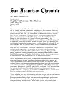 San Francisco Chronicle (CA) March 16, 2015 Misguided UCLA debate over bias of believers Author: Adèle Keim Section: Op-Ed