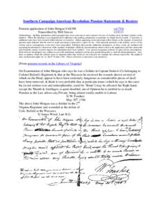 Southern Campaign American Revolution Pension Statements & Rosters Pension application of John Morgan VAS398 Transcribed by Will Graves vsl 7VA[removed]