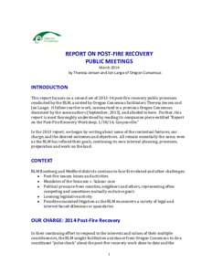 Oregon Consensus Report on Post-Fire Recovery Public Meetings