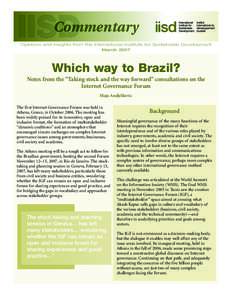 IISD  Commentary Opinions and insights from the International Institute for Sustainable Development March 2007