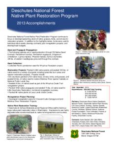 Deschutes National Forest Title text here Native Plant Restoration Program 2013 Accomplishments  Deschutes National Forest Native Plant Restoration Program continues to
