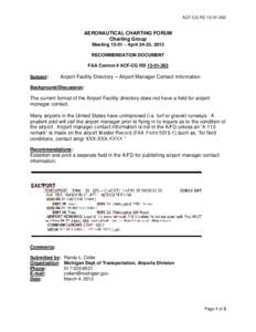 ACF-CG RD[removed]AERONAUTICAL CHARTING FORUM Charting Group Meeting 13-01 – April 24-25, 2013 RECOMMENDATION DOCUMENT