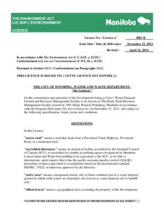 THE ENVIRONMENT ACT LOI SUR L’ENVIRONNEMENT LICENCE Licence No. / Licence n°  3081 R