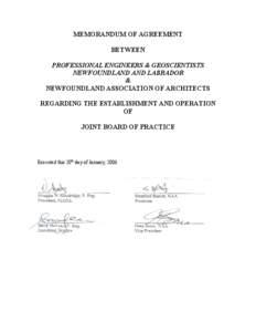 MEMORANDUM OF AGREEMENT BETWEEN PROFESSIONAL ENGINEERS & GEOSCIENTISTS NEWFOUNDLAND AND LABRADOR & NEWFOUNDLAND ASSOCIATION OF ARCHITECTS