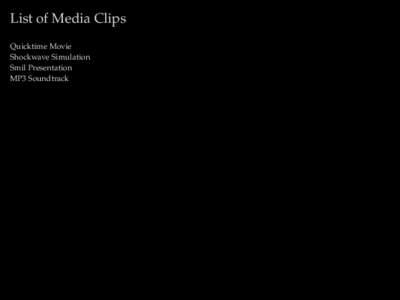 List of Media Clips Quicktime Movie Shockwave Simulation Smil Presentation MP3 Soundtrack