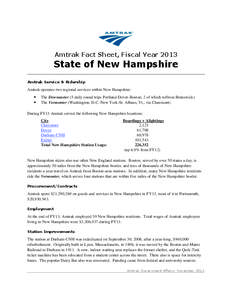 Amtrak Fact Sheet, Fiscal Year[removed]State of New Hampshire