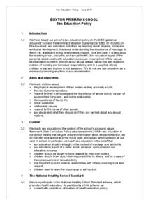 Sex Education Policy  June 2010 BUXTON PRIMARY SCHOOL Sex Education Policy