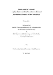 Health Equity in Australia: A policy framework based on the social determinants of obesity, alcohol and tobacco