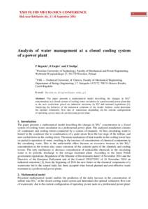 XXII FLUID MECHANICS CONFERENCE Słok near Bełchatów city, 11-14 September 2016 Analysis of water management at a closed cooling system of a power plant P Regucki1, B Engler1 and Z Szeliga2