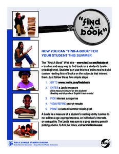 “ Find –A– Book ” How You Can “Find-a-book” For your Student this summer The “Find-A-Book” Web site – www.lexile.com/findabook