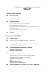 7th DFG-NSF Conference - Reckoning with the Risk of Catastrophe October 3-5, 2012 Washington DC Wednesday, October 3, DFG Office 5:00