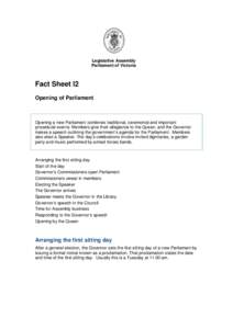 Legislative Assembly Parliament of Victoria Fact Sheet I2 Opening of Parliament