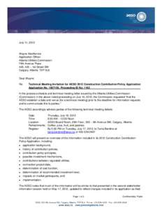July 11, 2012  Wayne MacKenzie Application Officer Alberta Utilities Commission Fifth Avenue Place