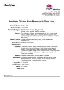 Guideline Ministry of Health, NSW 73 Miller Street North Sydney NSW 2060 Locked Mail Bag 961 North Sydney NSW 2059 Telephone[removed]Fax[removed]http://www.health.nsw.gov.au/policies/
