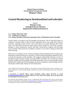 Atlantic Planners Institute Newfoundland and Labrador Branch Planner’s Plate  Coastal Monitoring in Newfoundland and Labrador