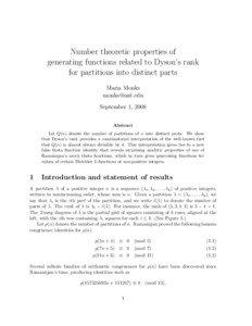 Integer sequences / Analytic number theory / Combinatorics / Partition / Modular form / Dirichlet character / Dirichlet L-function / Bernoulli number / Arithmetic function / Mathematics / Mathematical analysis / Number theory