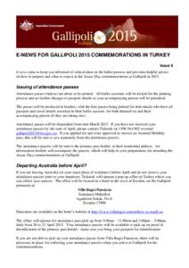 E-news issue 6 for Gallipoli 2015 commemorations in Turkey
