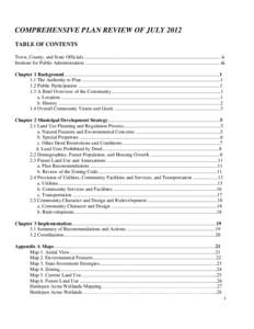 COMPREHENSIVE PLAN REVIEW OF JULY 2012 TABLE OF CONTENTS Town, County, and State Officials.............................................................................................................. ii Institute for Pu