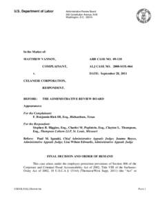 Vannoy v. Celanese Corp., ARB No[removed], ALJ No[removed]SOX-64 (ARB Sept. 28, 2011)