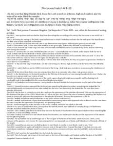 Notes on Isaiah 6:[removed]In the year that King Uzziah died, I saw the Lord seated on a throne, high and exalted, and the train of his robe filled the temple. ;lfky