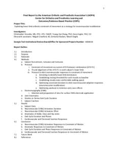 1  Final Report to the American Orthotic and Prosthetic Association’s (AOPA) Center for Orthotics and Prosthetics Learning and Outcomes/Evidence-Based Practice (COPL) Project Title: