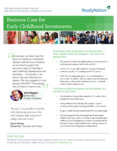 Strengthening business through effective investments in children and youth Business Case for Early Childhood Investments