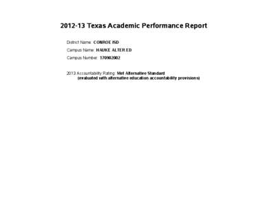 State of Texas Assessments of Academic Readiness / Texas Assessment of Knowledge and Skills / Conroe Independent School District / Conroe /  Texas / Education in Texas / Texas / Texas Education Agency