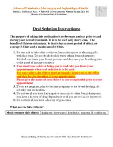 Oral Sedation Instructions: