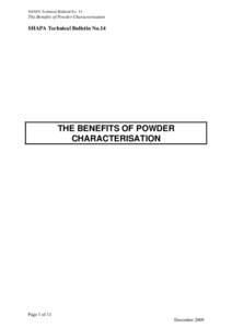 SHAPA Technical Bulletin No. 14  The Benefits of Powder Characterisation SHAPA Technical Bulletin No.14