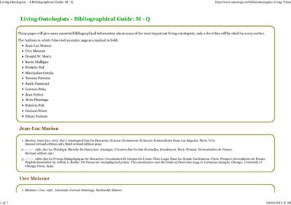 Living Ontologists - A Bibliographical Guide: M - Q