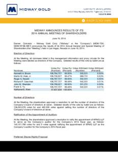 MIDWAY FORECASTS CAPITAL REDUCTIONS