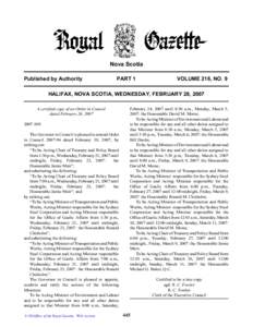 Nova Scotia Published by Authority PART 1  VOLUME 216, NO. 9