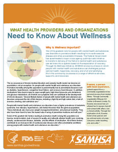 WHAT HEALTH PROVIDERS AND ORGANIZATIONS  Need to Know About Wellness Why Is Wellness Important? One of the greatest risks for people with mental health and substance use disorders is premature death resulting from cardio