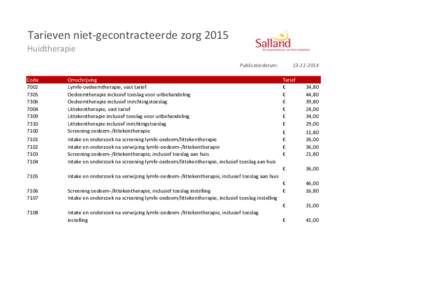 Tarieven niet-gecontracteerde zorg 2015 Huidtherapie Publicatiedatum: Code