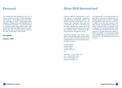 Foreword  About HLB International This booklet has been prepared for the use of clients, partners and staff of HLB International