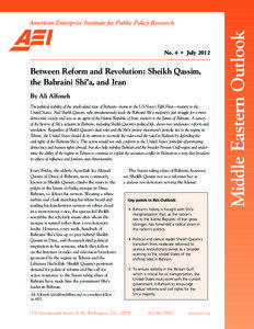 Between Reform and Revolution: Sheikh Qassim, the Bahraini Shi’a, and Iran By Ali Alfoneh