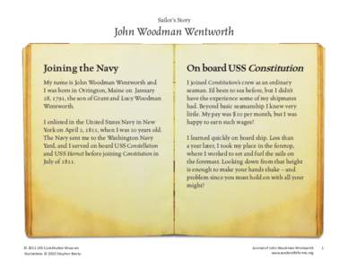 Sailor’s Story  John Woodman Wentworth Joining the Navy  On board USS Constitution