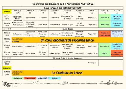 Programme des Réunions du 54e Anniversaire AA FRANCE   