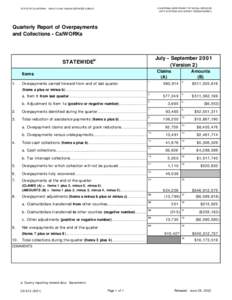 CALIFORNIA DEPARTMENT OF SOCIAL SERVICES DATA SYSTEMS AND SURVEY DESIGN BUREAU STATE OF CALIFORNIA - HEALTH AND HUMAN SERVICES AGENCY  Quarterly Report of Overpayments