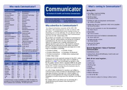 Who reads Communicator? ISTC membership Primary job function % Author/writer 65.8