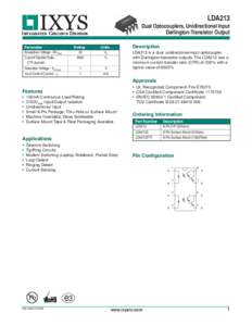 LDA213 Dual Optocouplers, Unidirectional Input Darlington-Transistor Output INTEGRATED CIRCUITS DIVISION Parameter