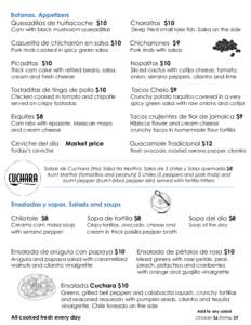 Botanas. Appetizers Quesadillas de huitlacoche $10 Charalitos $10  Corn with black mushroom quesadillas