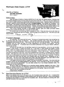 Washington State Chapter, LCTHF  L Worthy of Notice April 2002 Newsletter Vol. 3, Issue 2