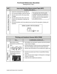 First Grade Mathematics Newsletter Marking Period 2, Part 2 MT  Learning Goals by Measurement Topic (MT)